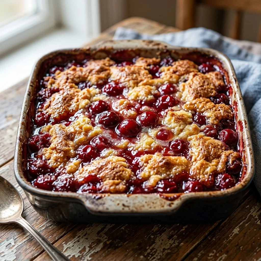 Delicious Cherry Dump Cake topped with a golden brown crust