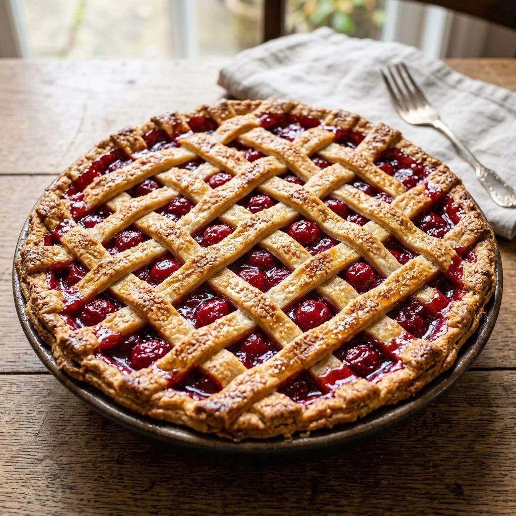 Delicious cherry pie with fresh cherries and flaky crust