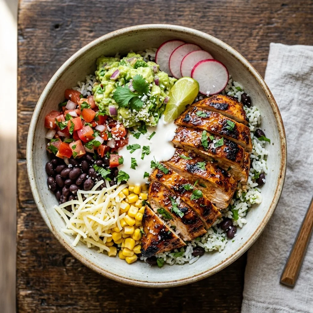 Delicious Chicken Burrito Bowl with fresh ingredients and vibrant colors