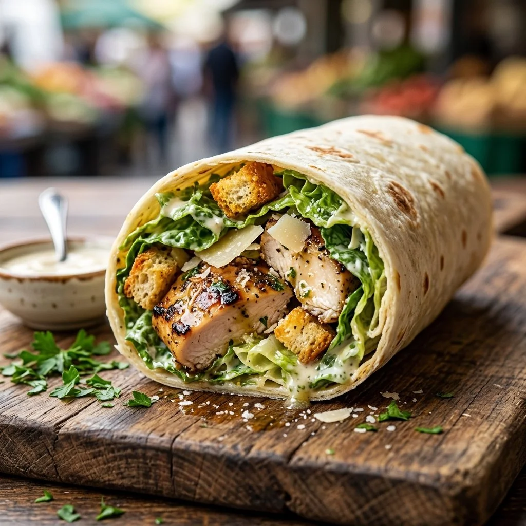 Delicious Chicken Caesar Wrap with fresh ingredients and creamy dressing