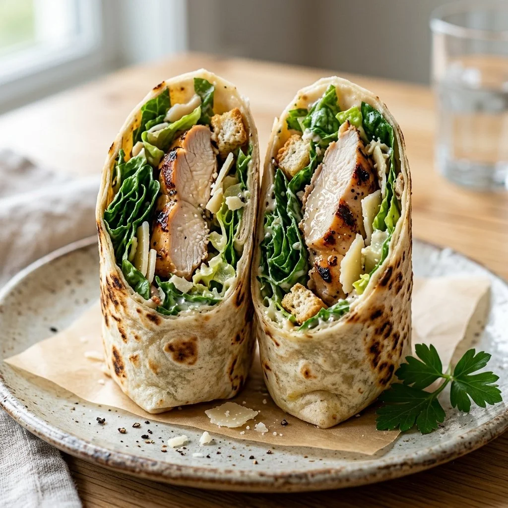 Delicious Chicken Caesar Wrap with fresh ingredients and creamy dressing