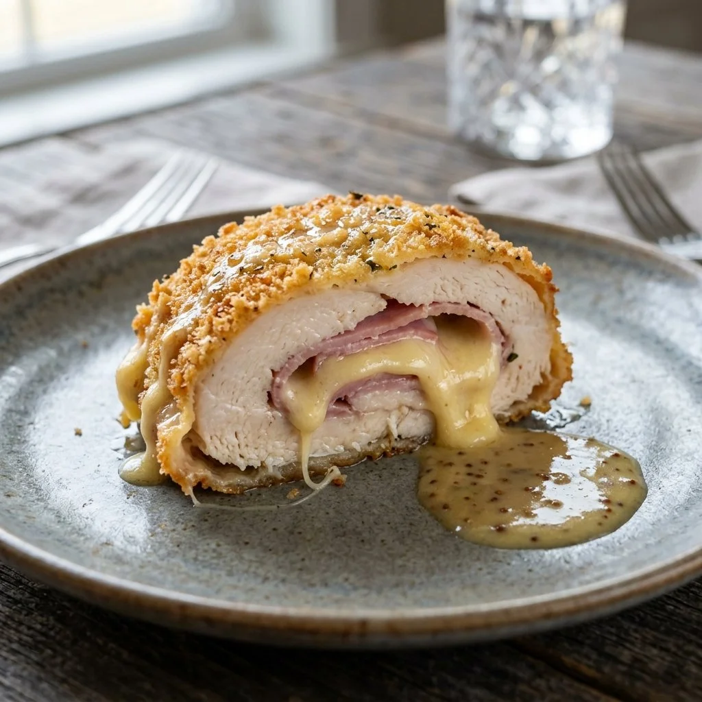 Delicious Chicken Cordon Bleu with crispy exterior and melted cheese filling