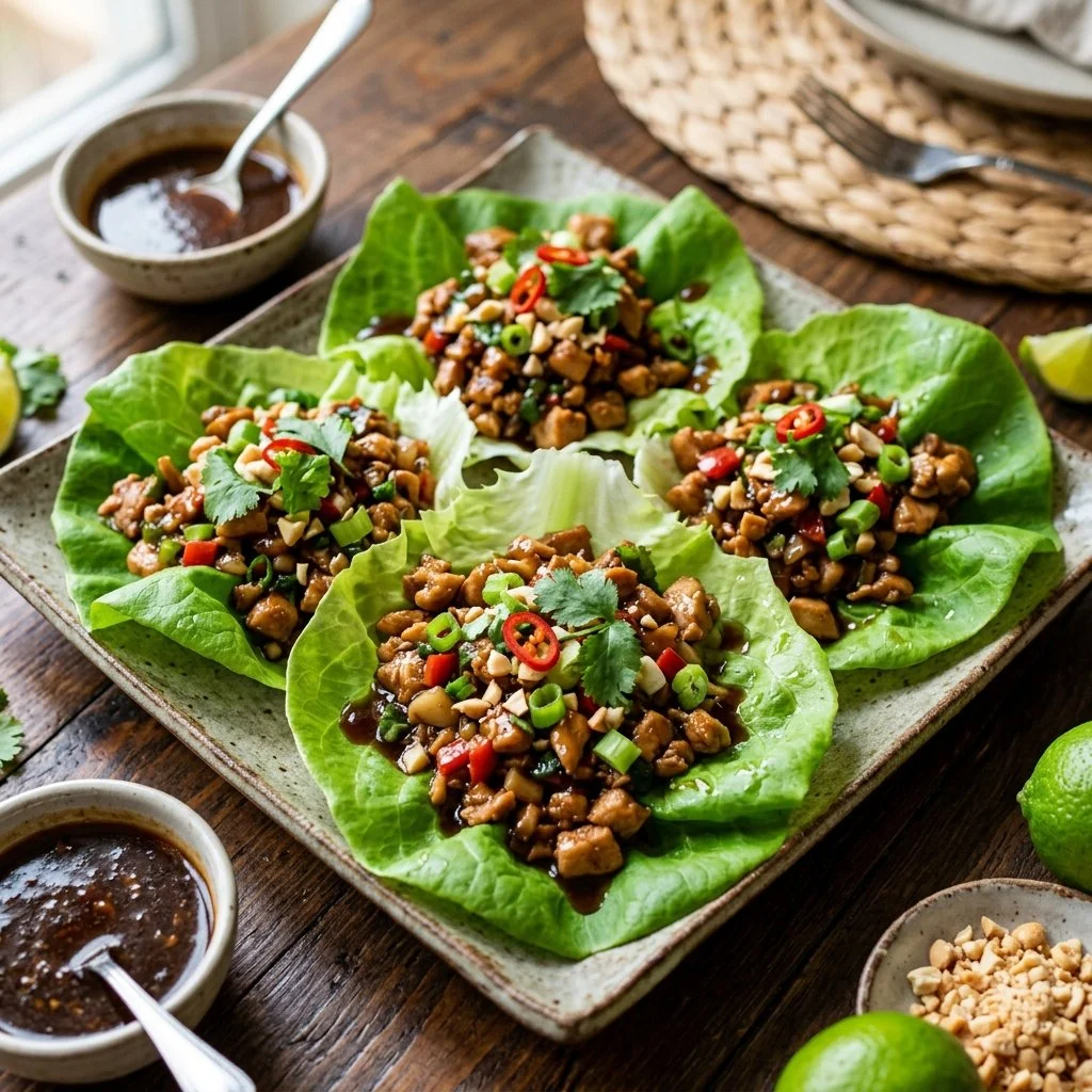 Flavorful chicken lettuce wraps served fresh and healthy.