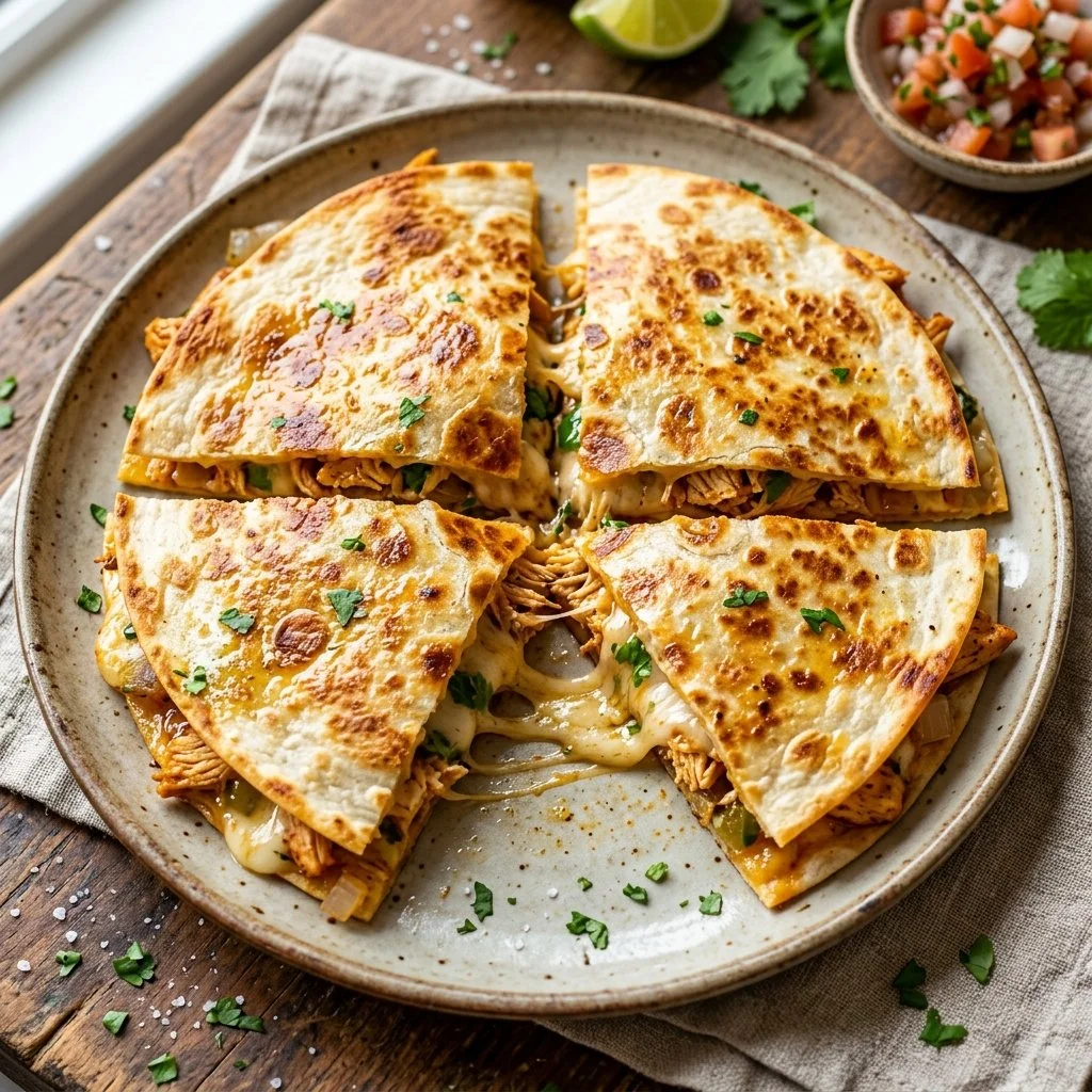 Delicious Chicken Quesadillas filled with cheese and grilled chicken