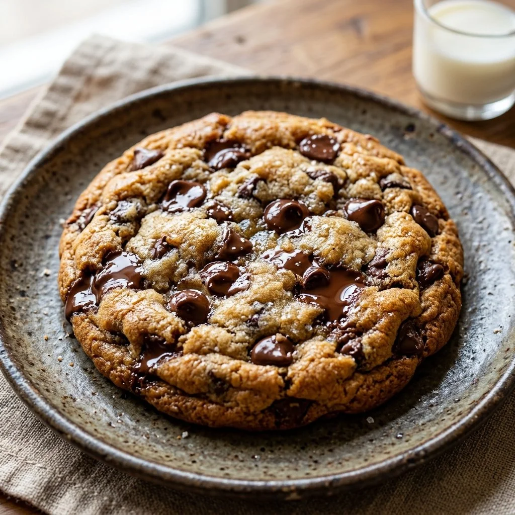 Freshly baked chocolate chip cookies with gooey chocolate chips