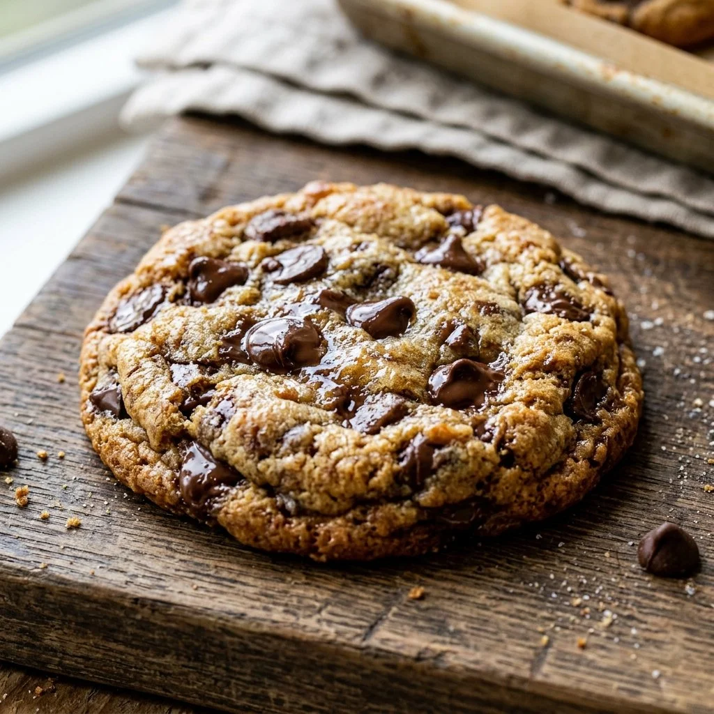 Freshly baked chocolate chip cookies on a cooling rack