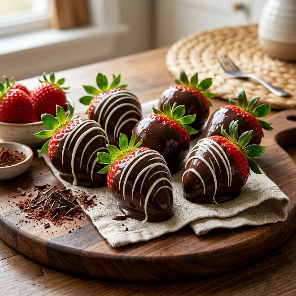 Delicious chocolate covered strawberries arranged on a platter