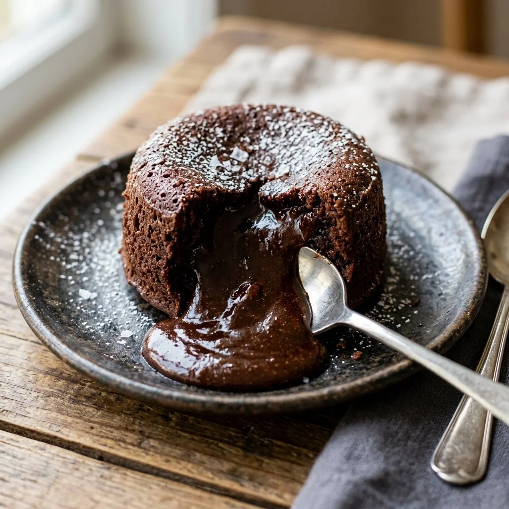 Decadent chocolate lava cake with a molten center served on a plate