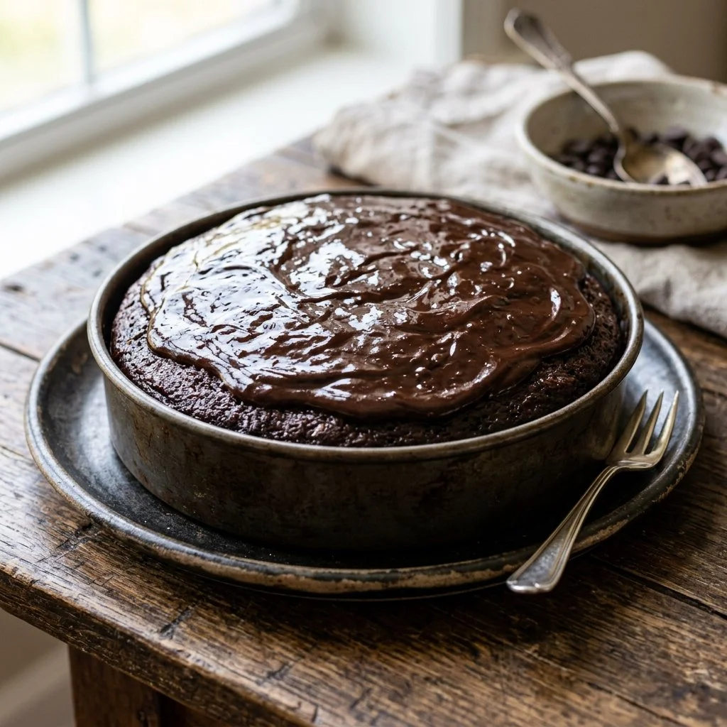 Deliciously moist Chocolate Mayo Cake decorated with chocolate icing.