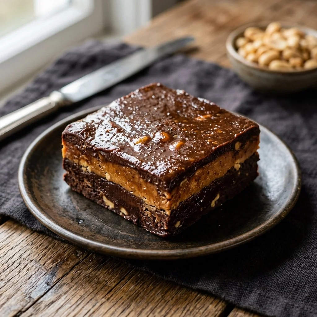Delicious homemade Chocolate Peanut Butter Fudge on a decorative plate