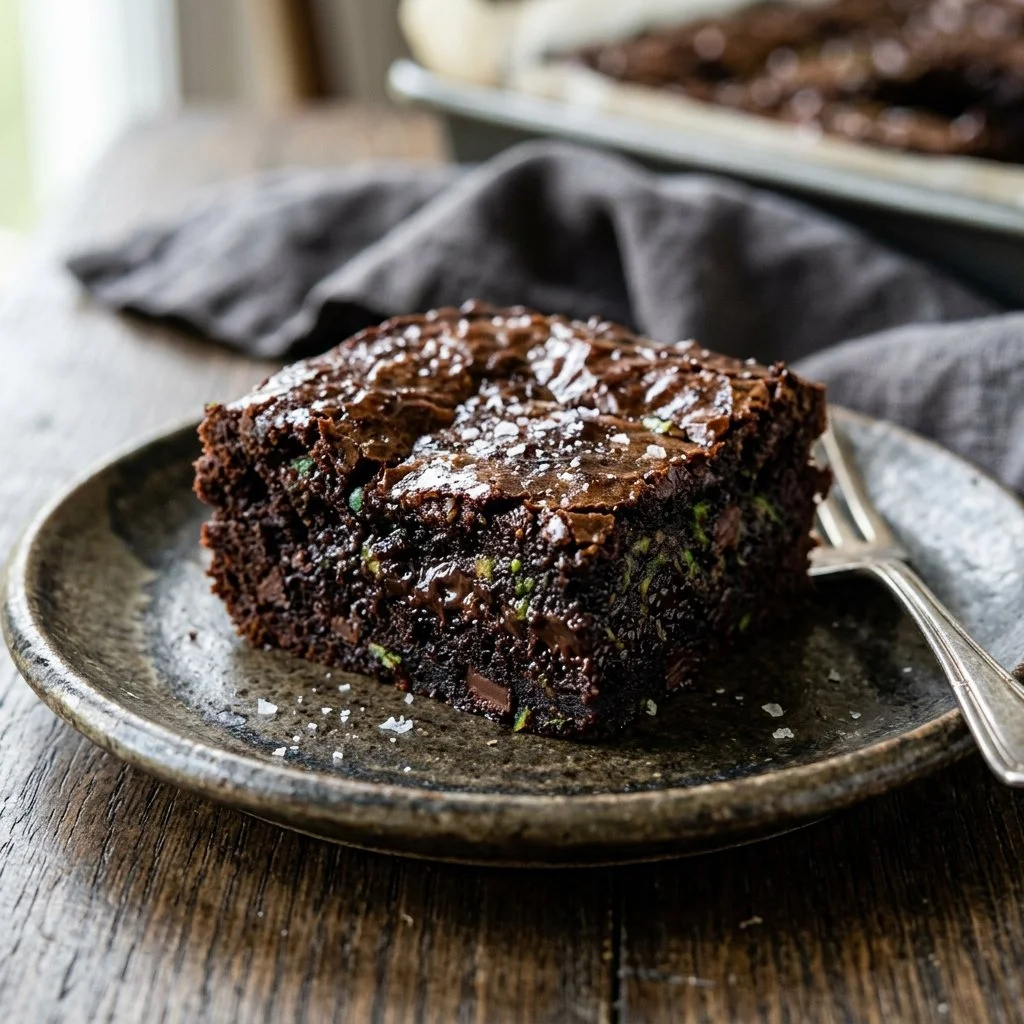 Delicious chocolate zucchini brownies topped with chocolate shavings