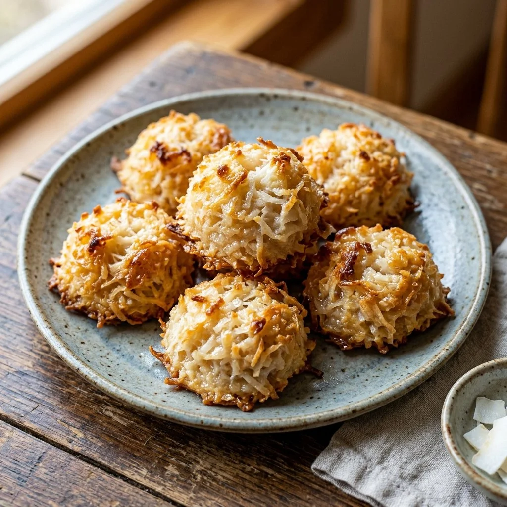 Delicious coconut macaroons freshly baked and ready to enjoy