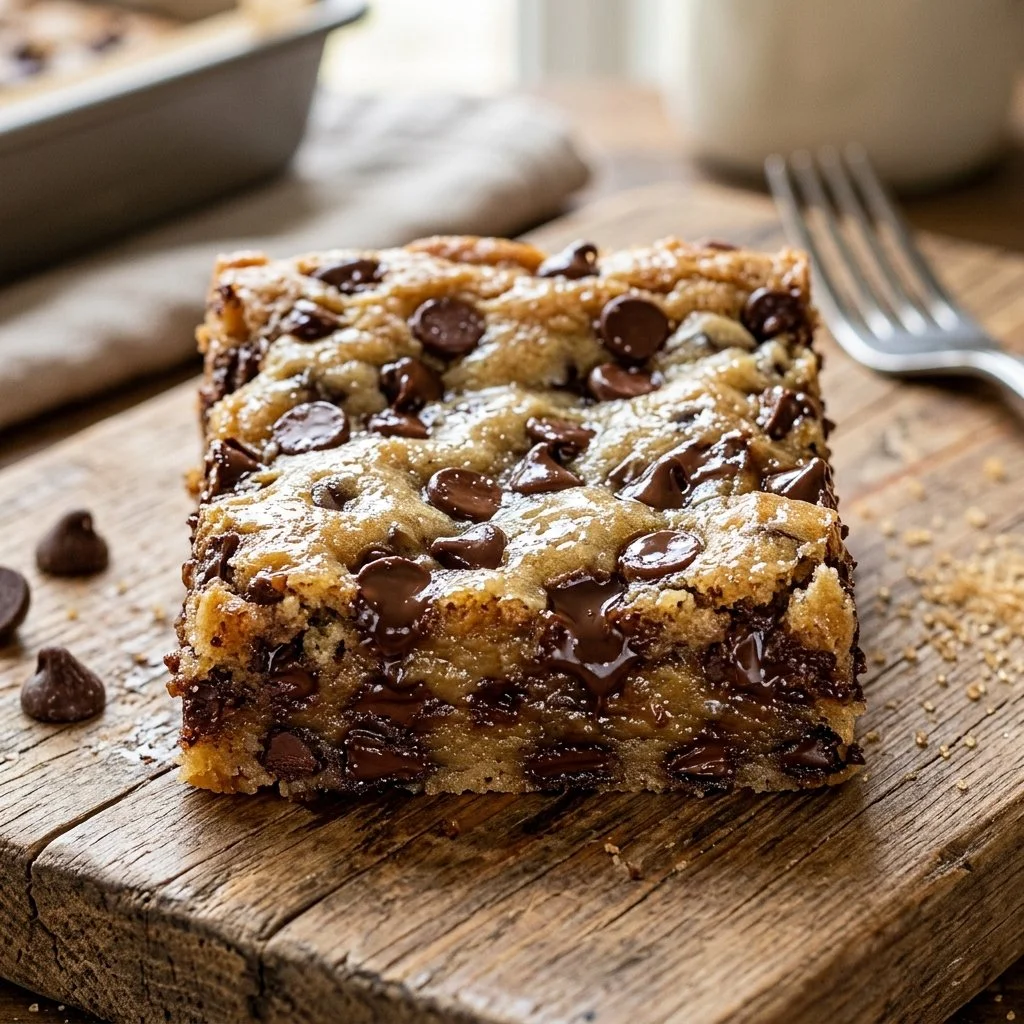Delicious homemade cookie dough bars stacked on a plate