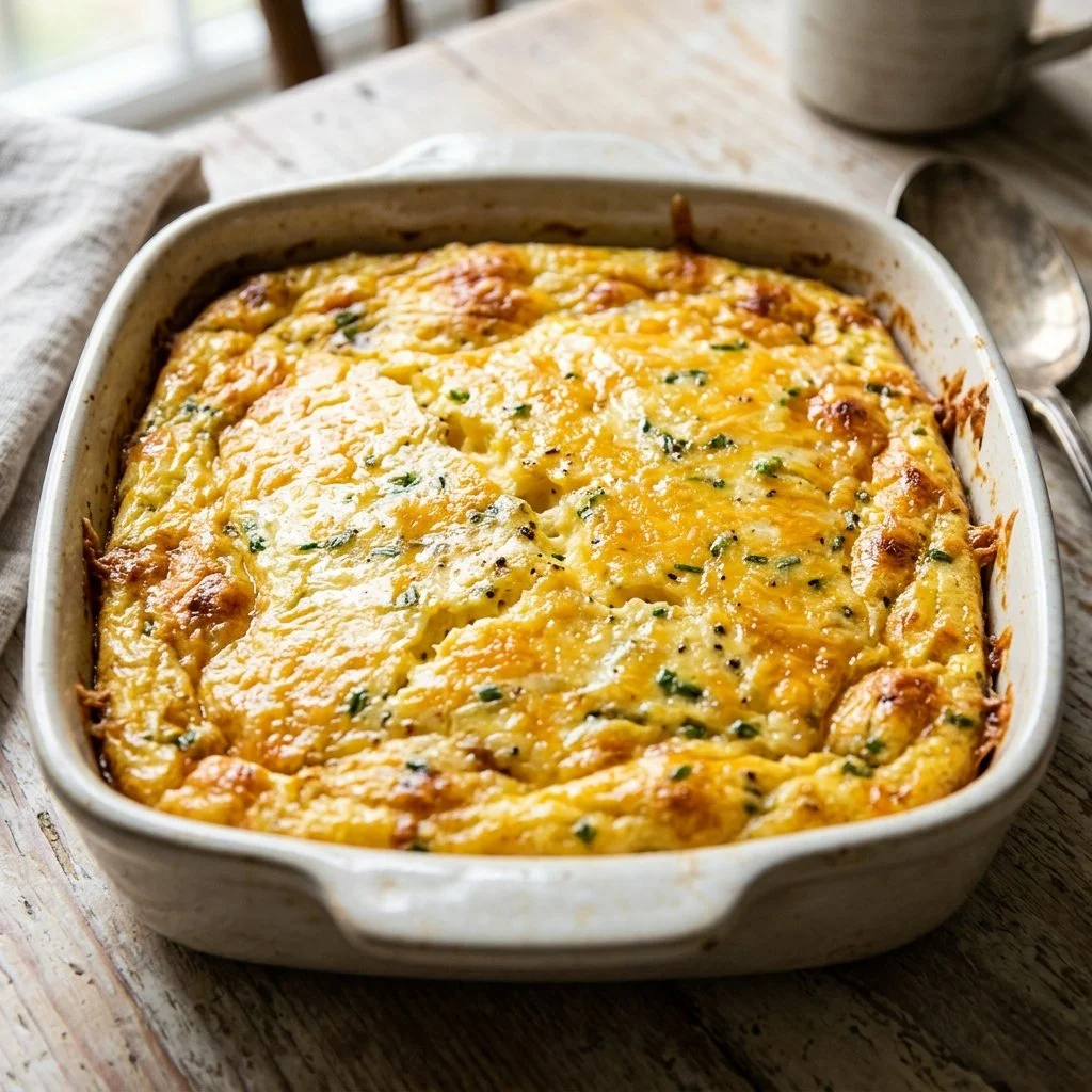 Delicious Cottage Cheese Egg Bake served on a plate with fresh herbs