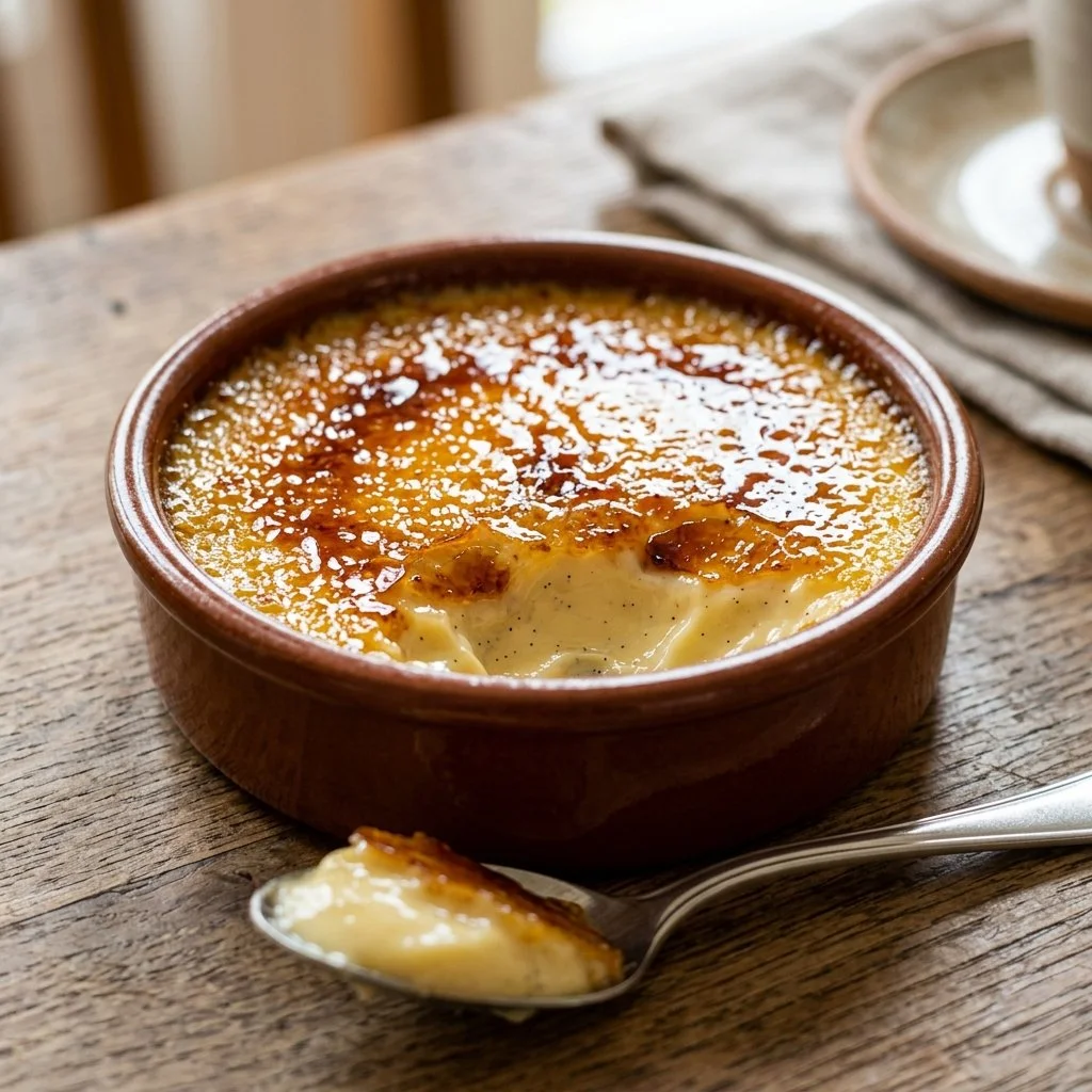 Decadent crème brûlée dessert with a caramelized sugar crust
