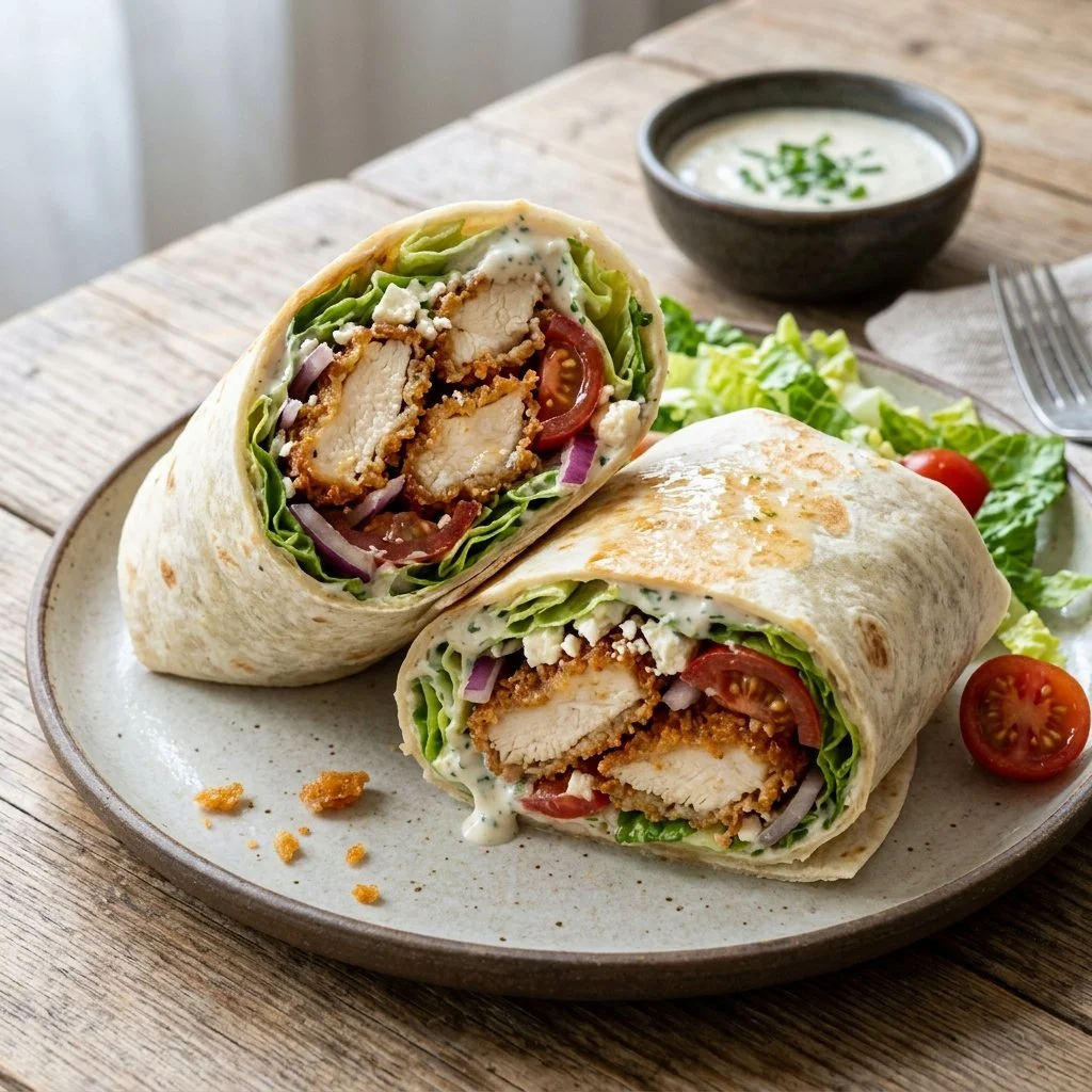 Delicious crispy chicken wraps filled with fresh ingredients