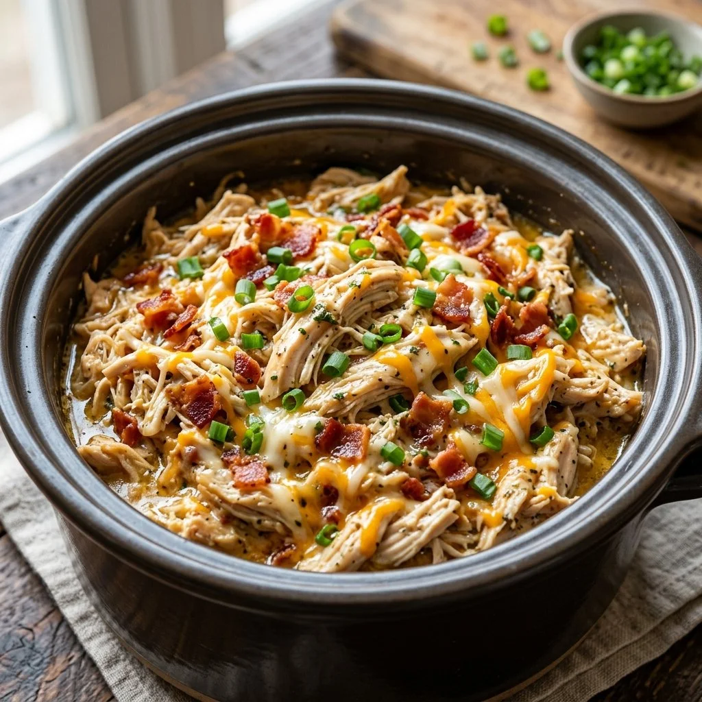 Delicious Crockpot Crack Chicken served in a bowl with toppings