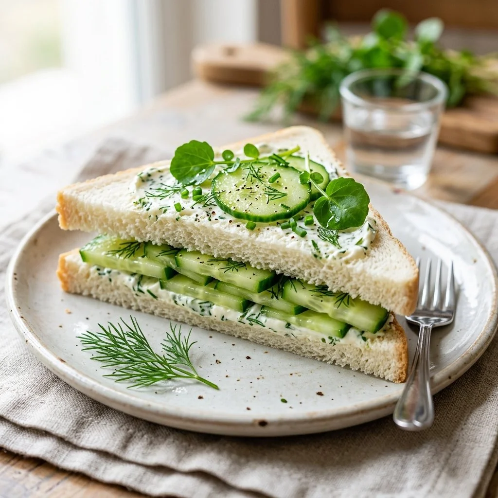 Delicious cucumber sandwiches on a platter, ideal for tea parties and gatherings.
