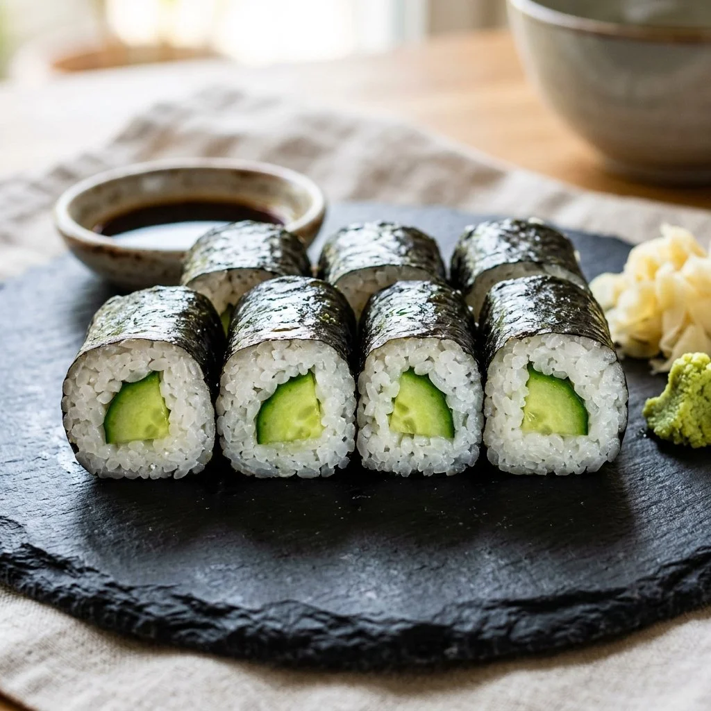 Deliciously rolled Cucumber Sushi with fresh ingredients.