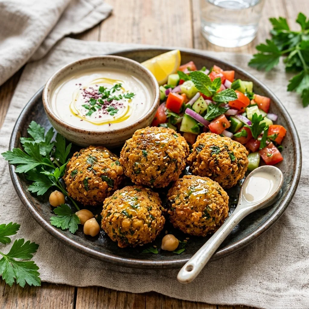 Delicious falafel served with fresh vegetables and sauce