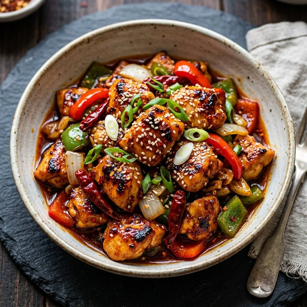 Delicious Firecracker Chicken Breast served with vibrant vegetables.