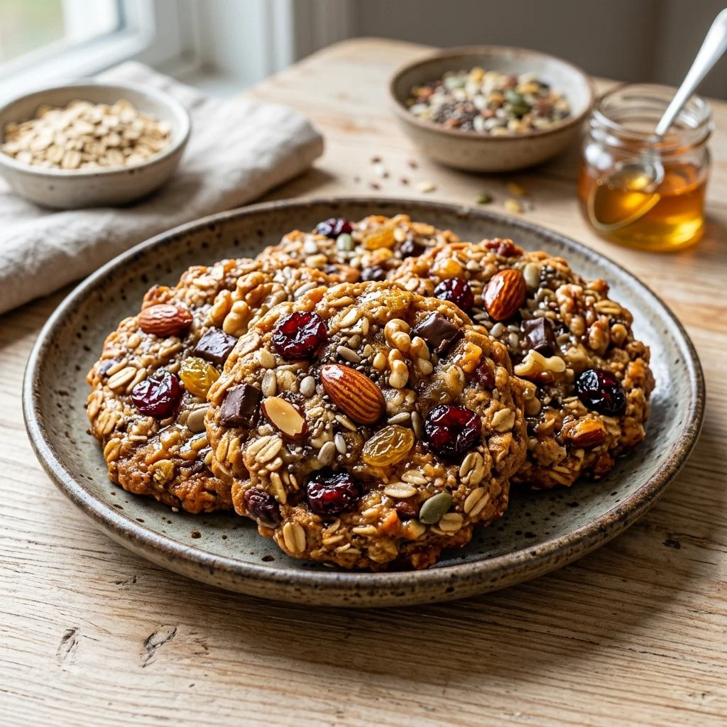 Healthy breakfast cookies made with oats and nuts for a nutritious start.