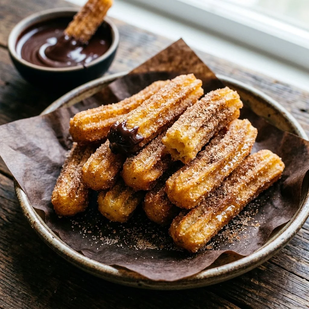 Delicious homemade churros sprinkled with cinnamon sugar
