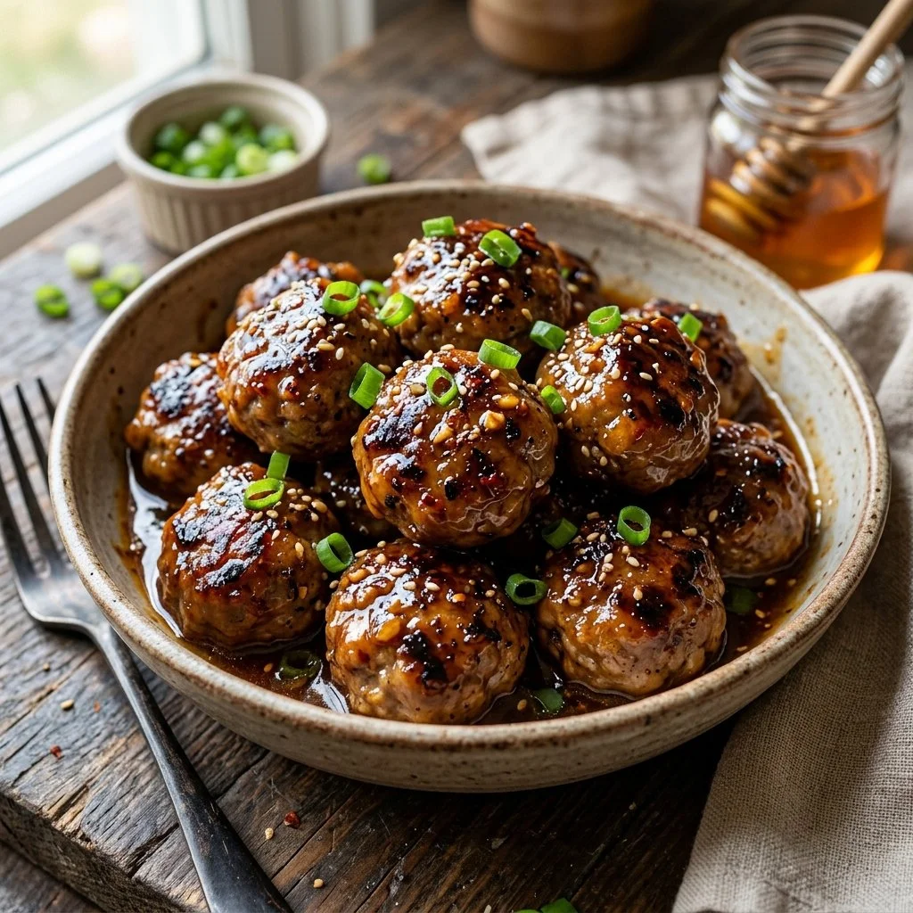 Delicious honey garlic meatballs glazed with a sticky sauce