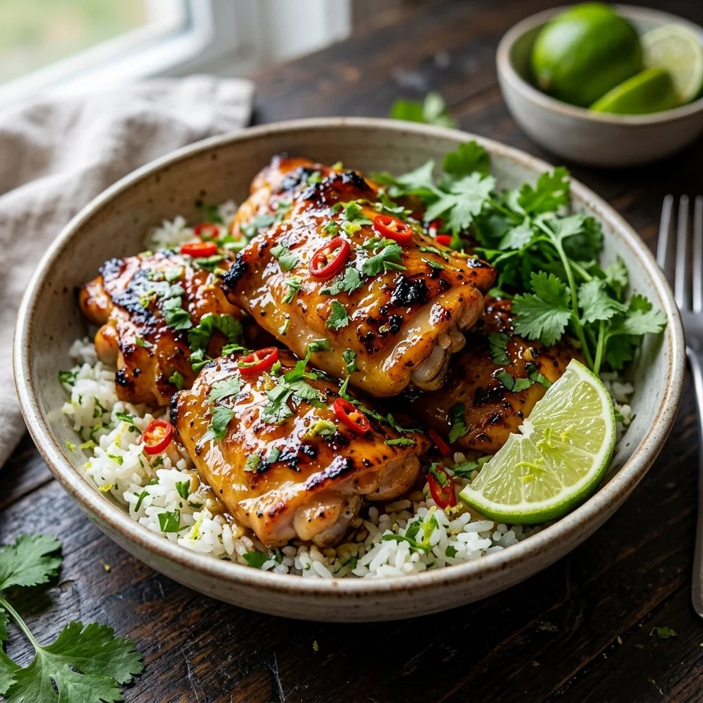 Delicious Honey Lime Chicken served on a plate with fresh herbs