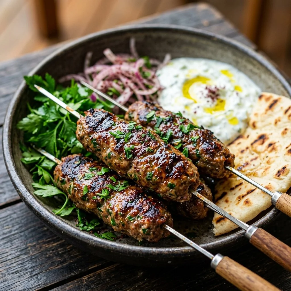 Delicious kofta made from minced meat and spices, served with accompaniments