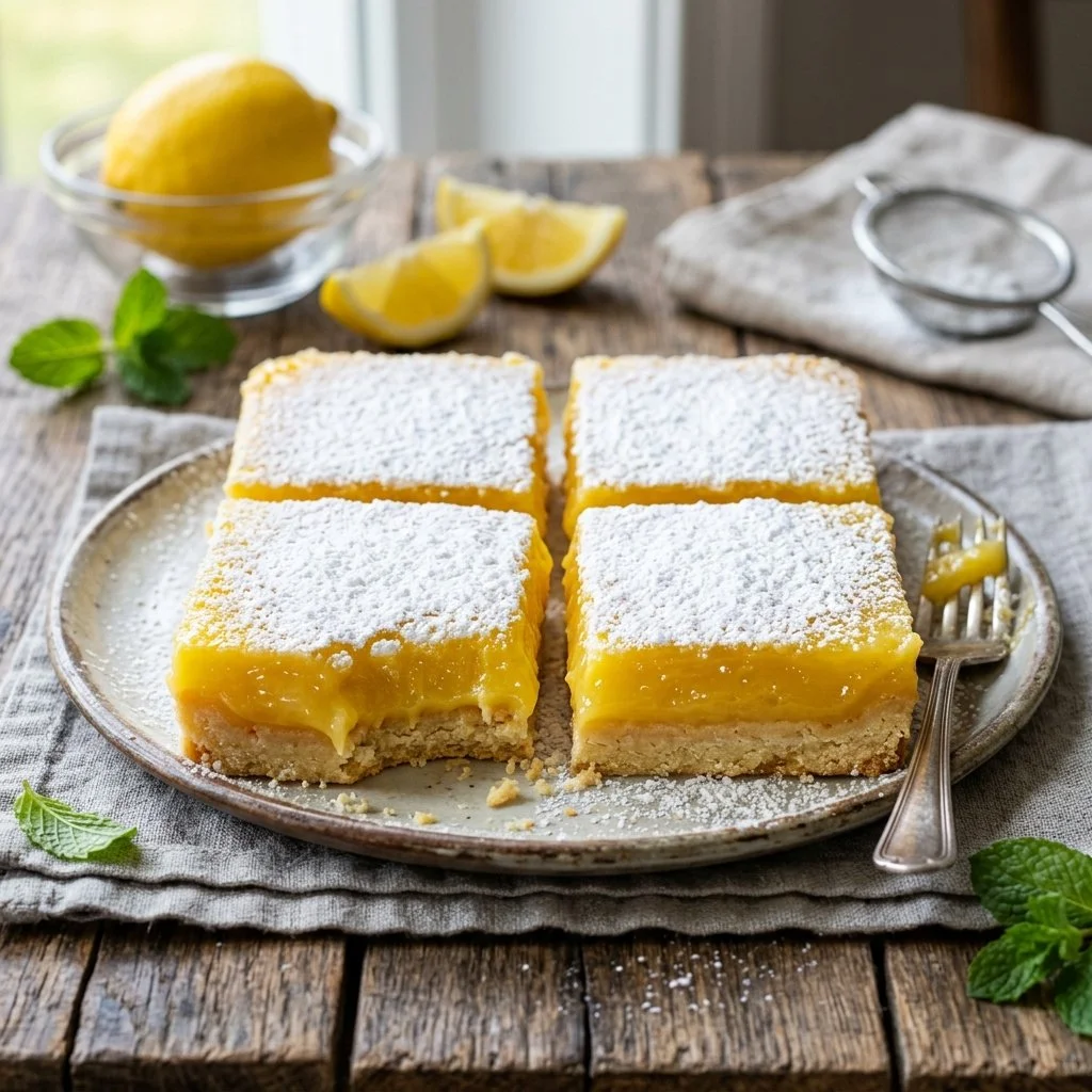 Homemade lemon bars with a tart and sweet citrus filling on a buttery crust