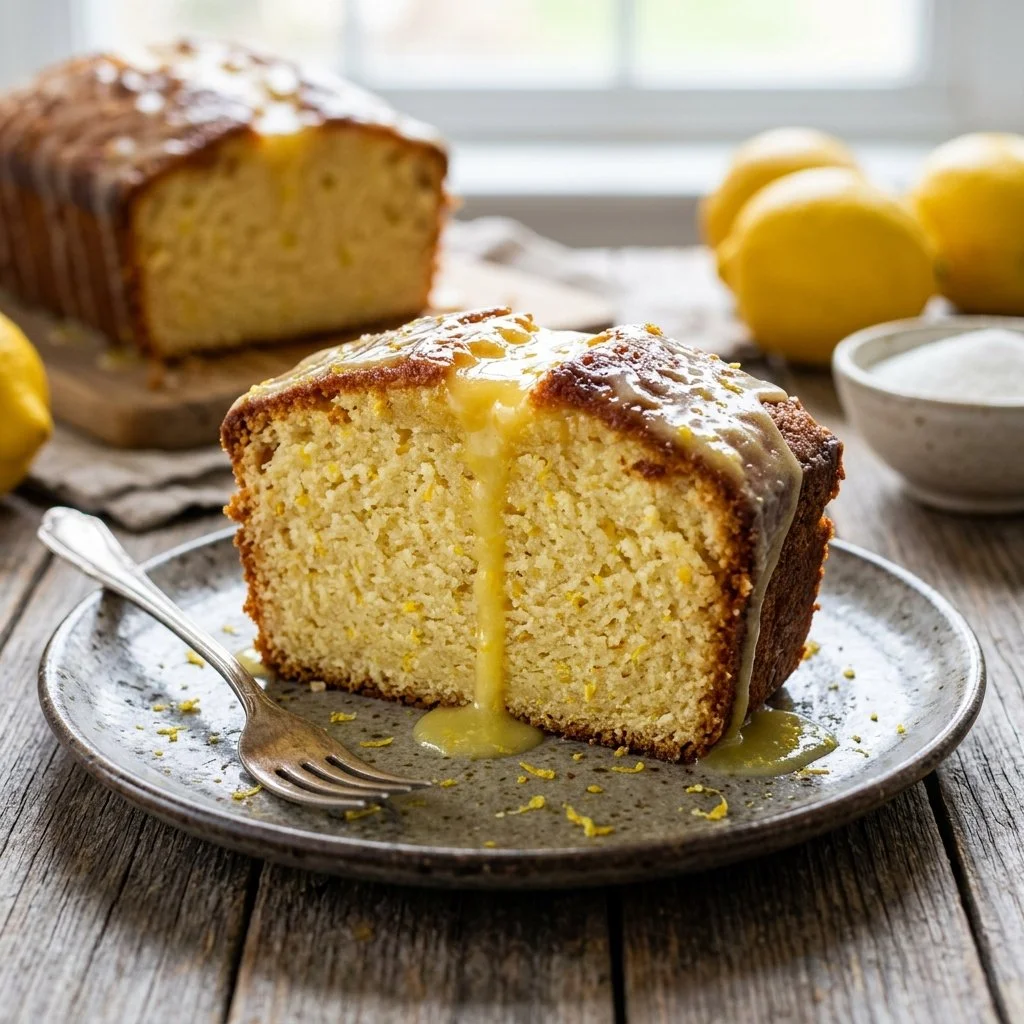 Delicious homemade lemon pound cake with a bright lemon glaze