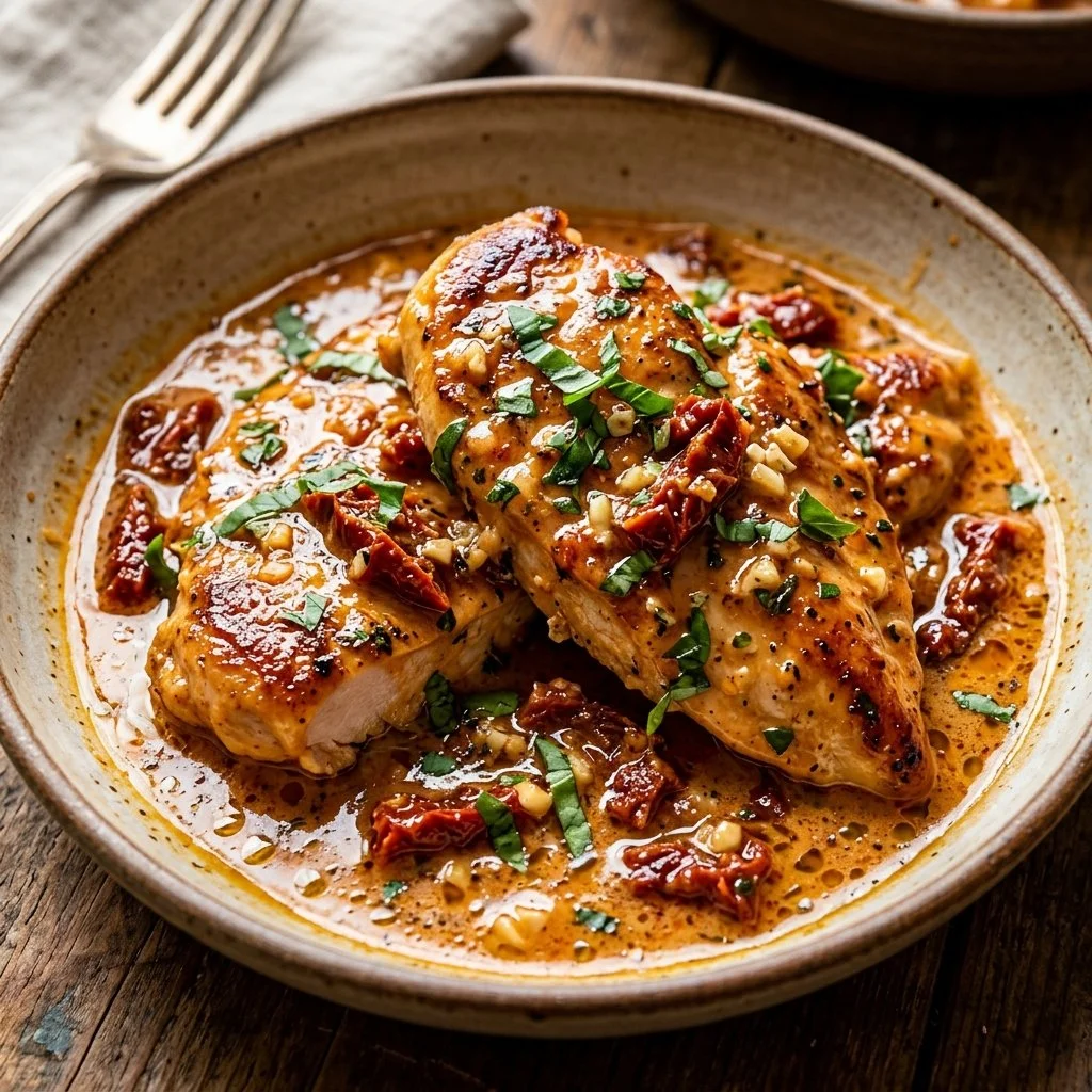 Delicious Marry Me Chicken served with a creamy sauce and herbs