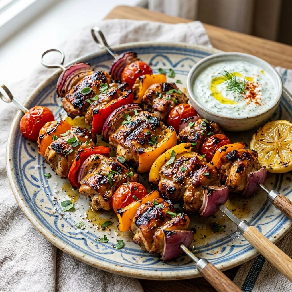 Delicious Mediterranean chicken skewers grilled to perfection