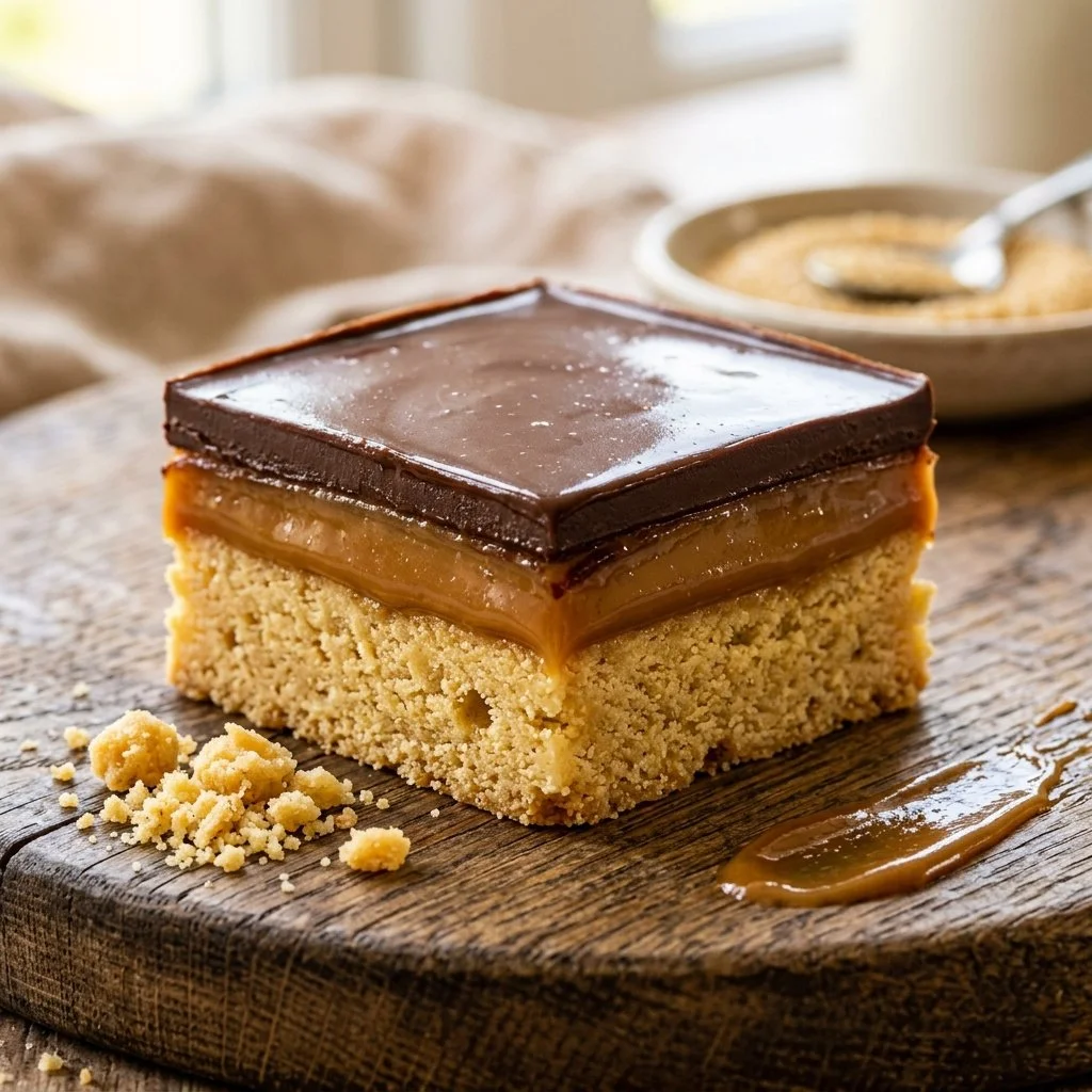 Delicious Millionaire Shortbread bars topped with chocolate and caramel.