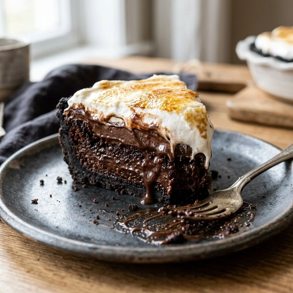 Delicious Mississippi Mud Pie topped with whipped cream and chocolate sauce