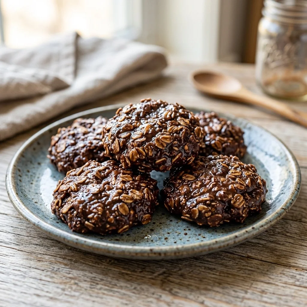 Delicious no bake cookies displayed on a plate