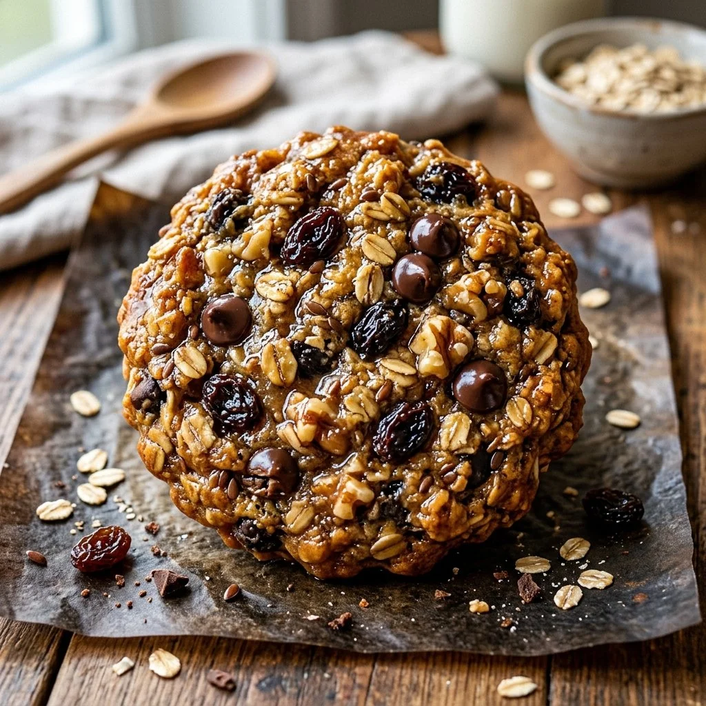 Plate of oatmeal breakfast cookies with oats and chocolate chips