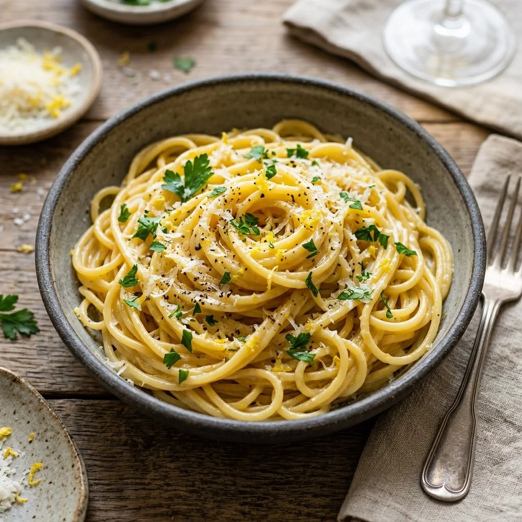 One Pot Lemon Pasta with fresh herbs and lemon zest