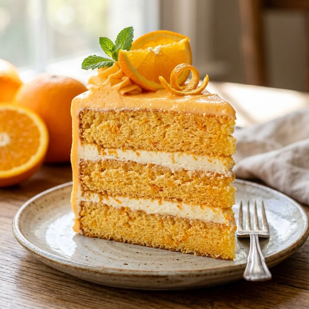 Delicious Orange Creamsicle Cake with vibrant orange frosting and creamy texture