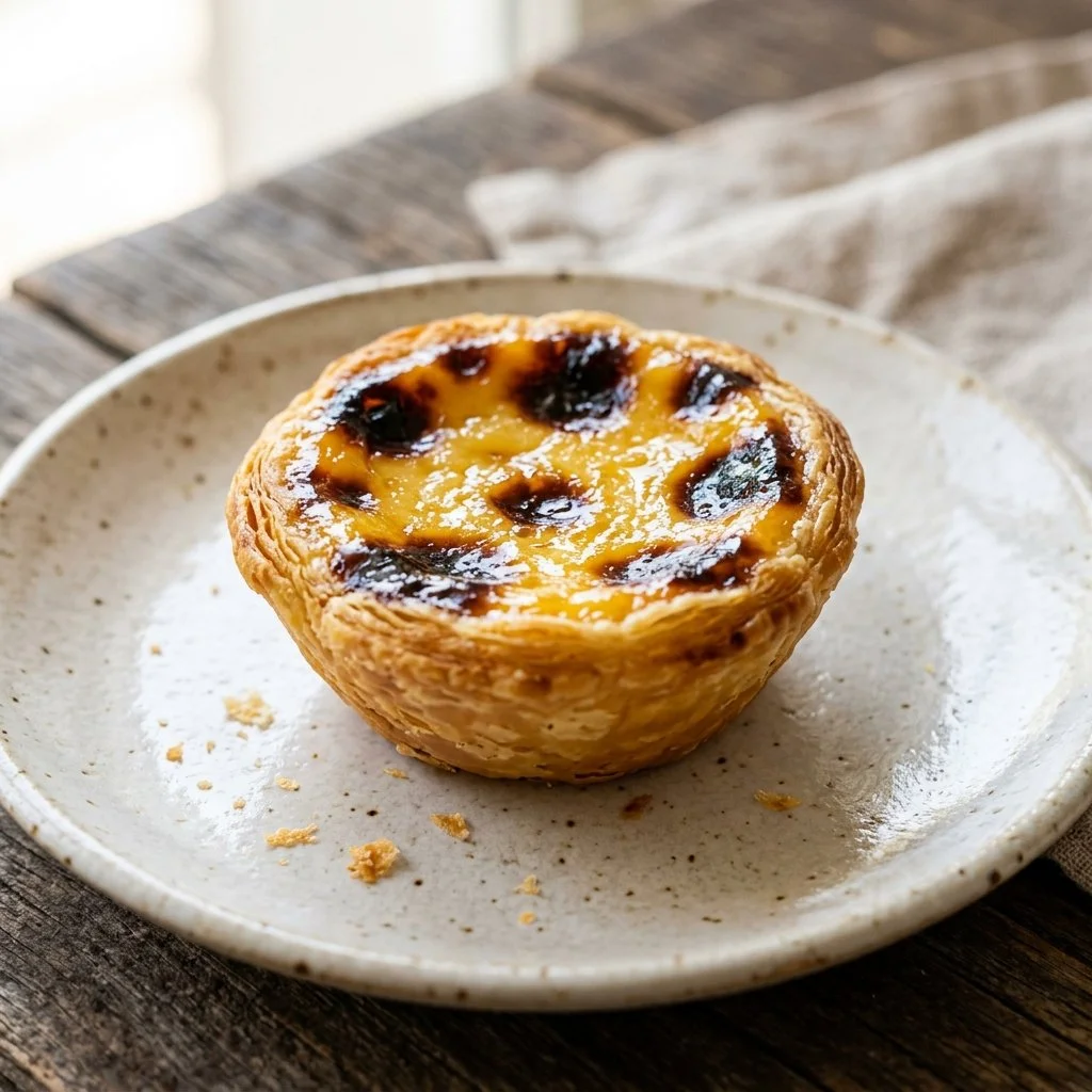 Delicious Pastel de Nata, a traditional Portuguese custard tart with a flaky crust.