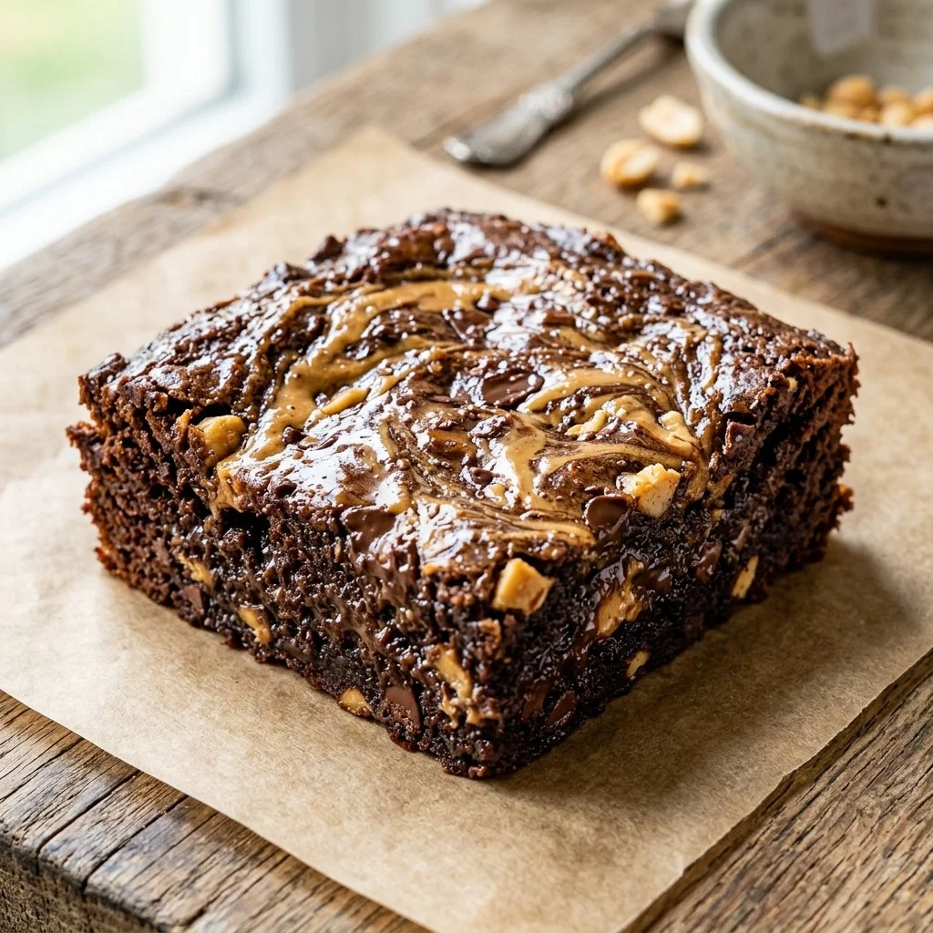 Delicious peanut butter brownies freshly baked and ready to enjoy.