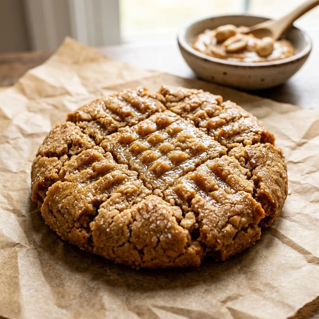 Freshly baked peanut butter cookies on a cooling rack