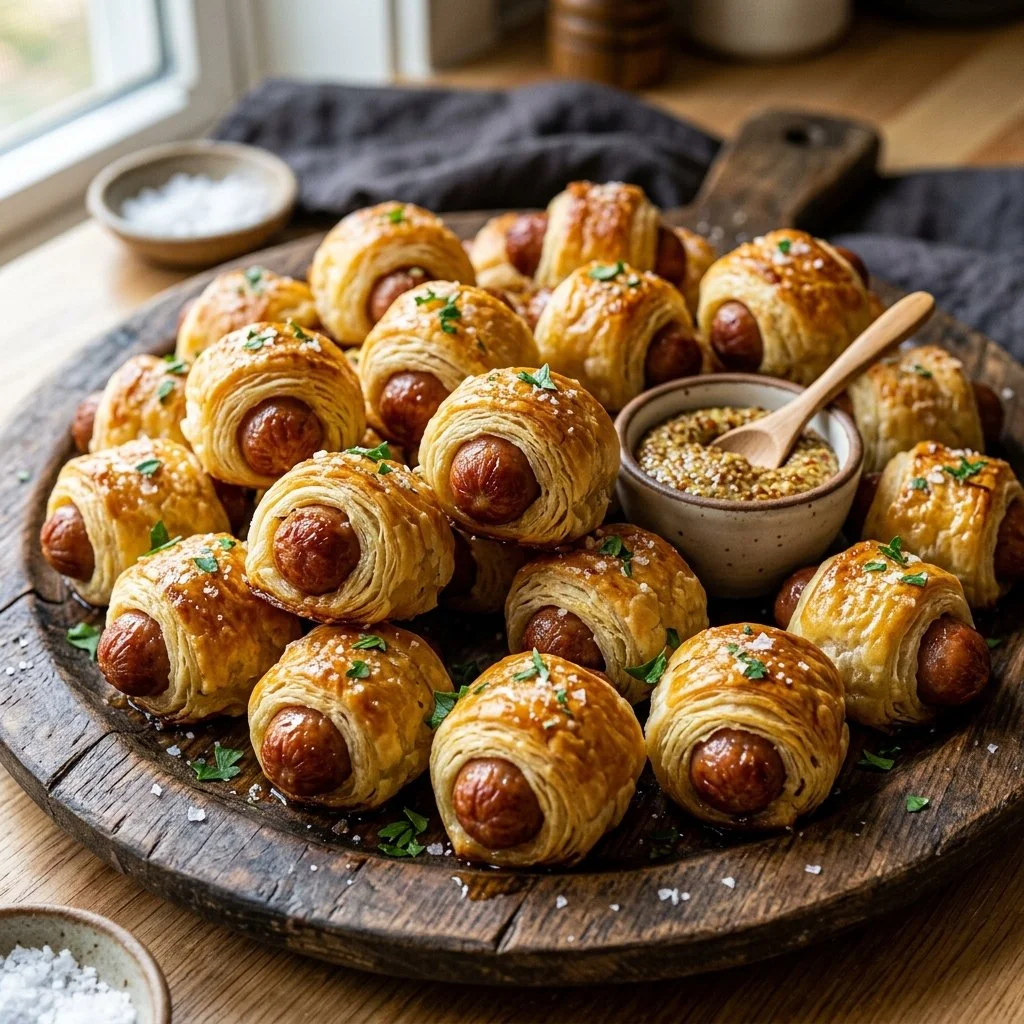 Savory pigs in a blanket served on a platter.