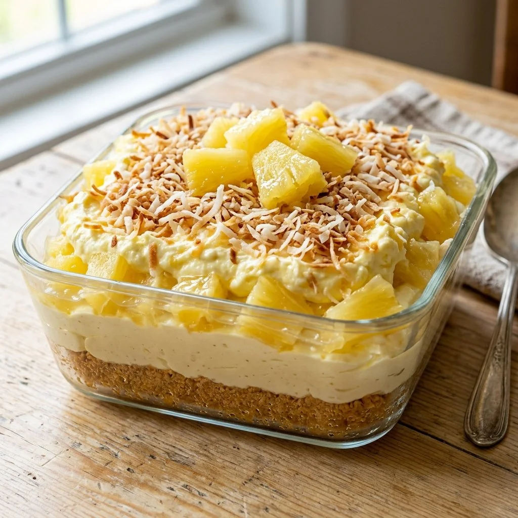 Delicious and refreshing Pineapple Dream Dessert served in a glass