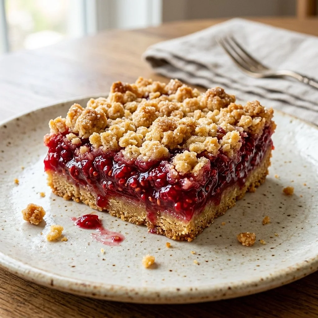Delicious homemade raspberry crumb bars with a crumbly topping and vibrant raspberry filling.