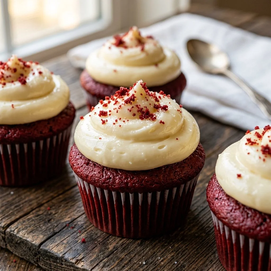 Delicious red velvet cupcakes with cream cheese frosting