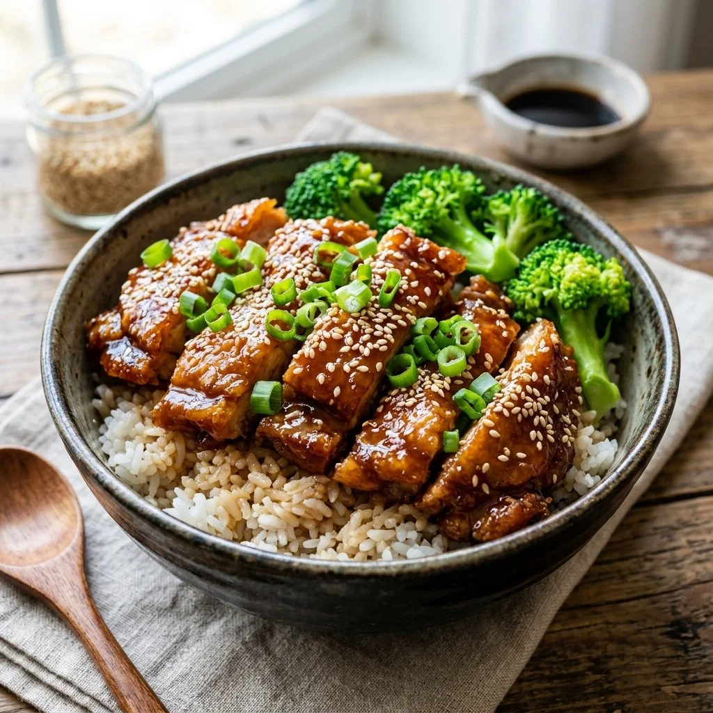 Sesame Chicken Bowls featuring tender chicken and flavorful sesame sauce