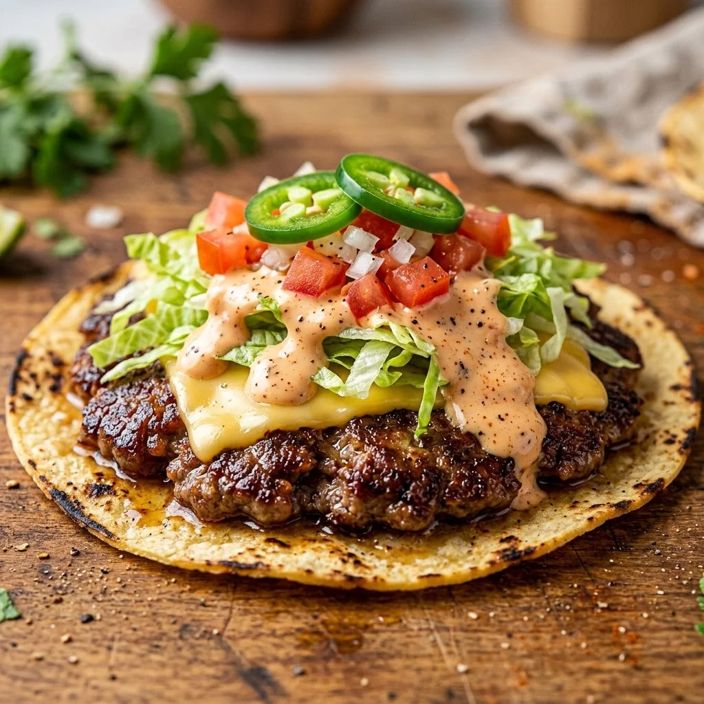 Delicious Smash Burger Tacos served with fresh toppings