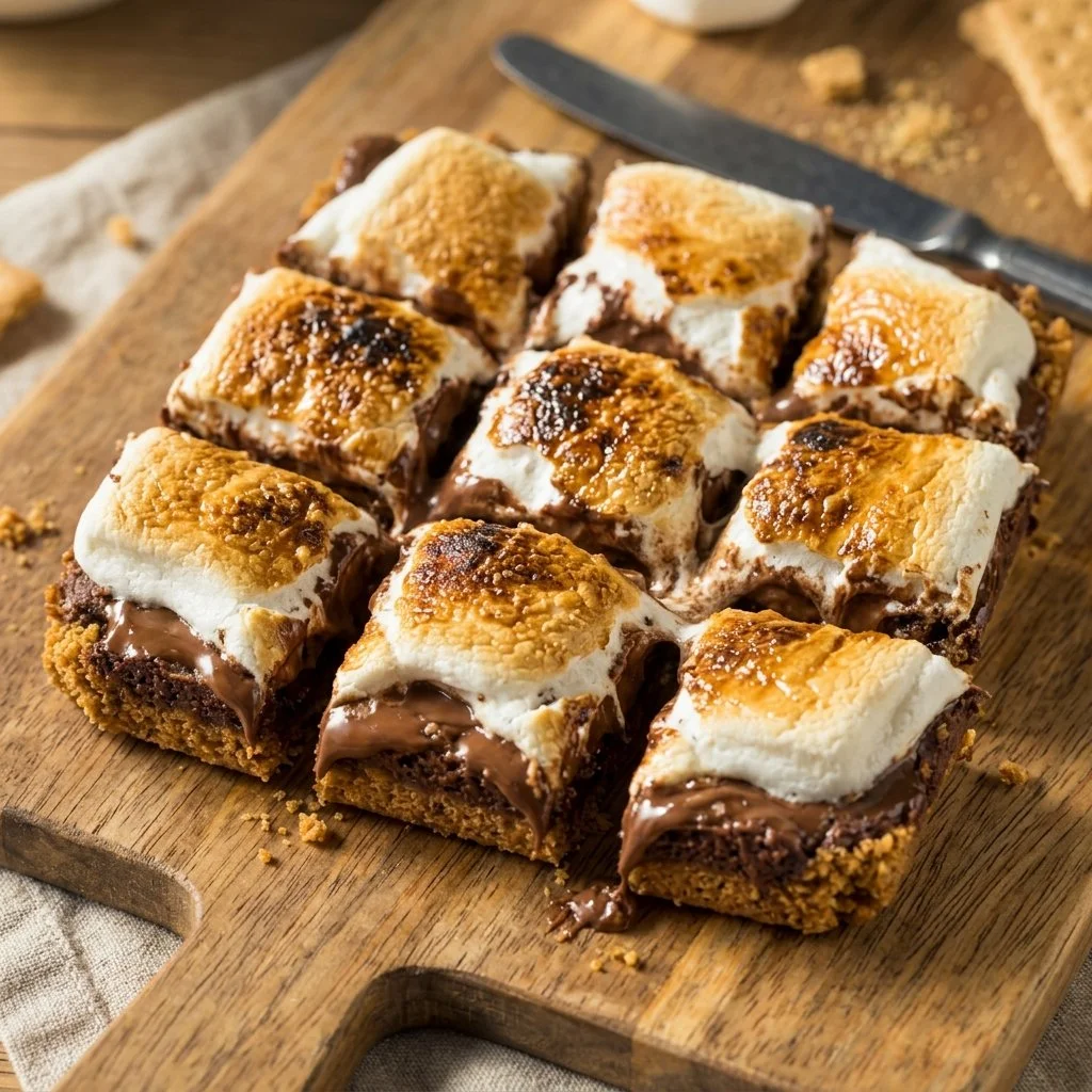 Delicious homemade S'mores Bars with chocolate and marshmallows